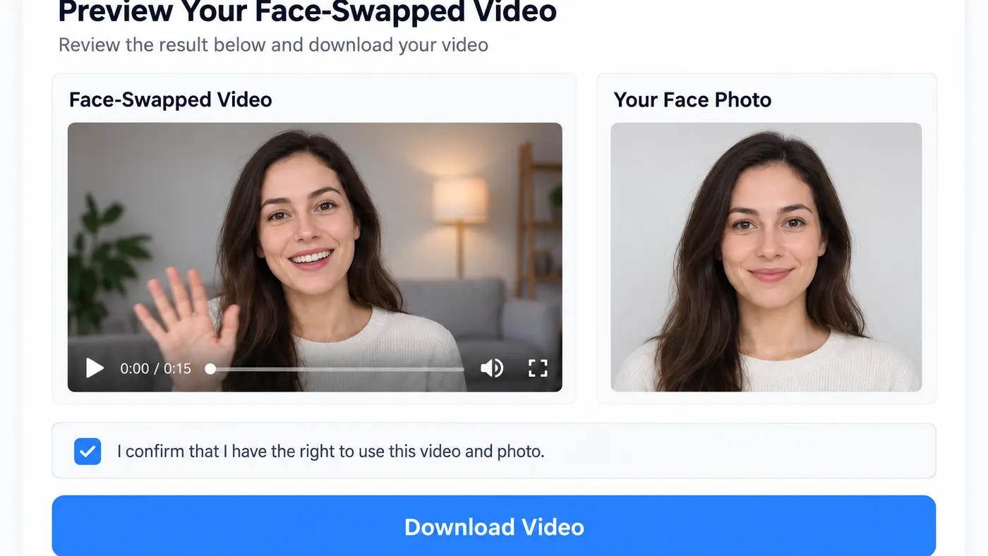 Generate and download the finished video face swap